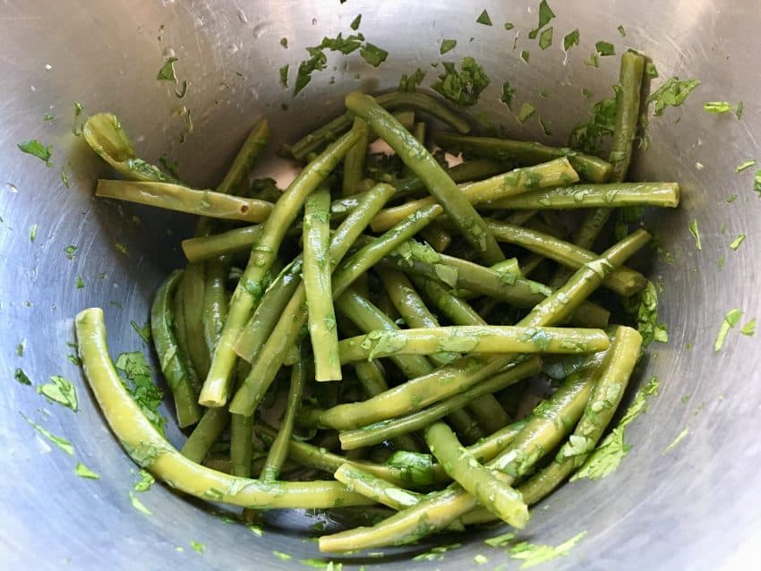 green beans in a metal bowl