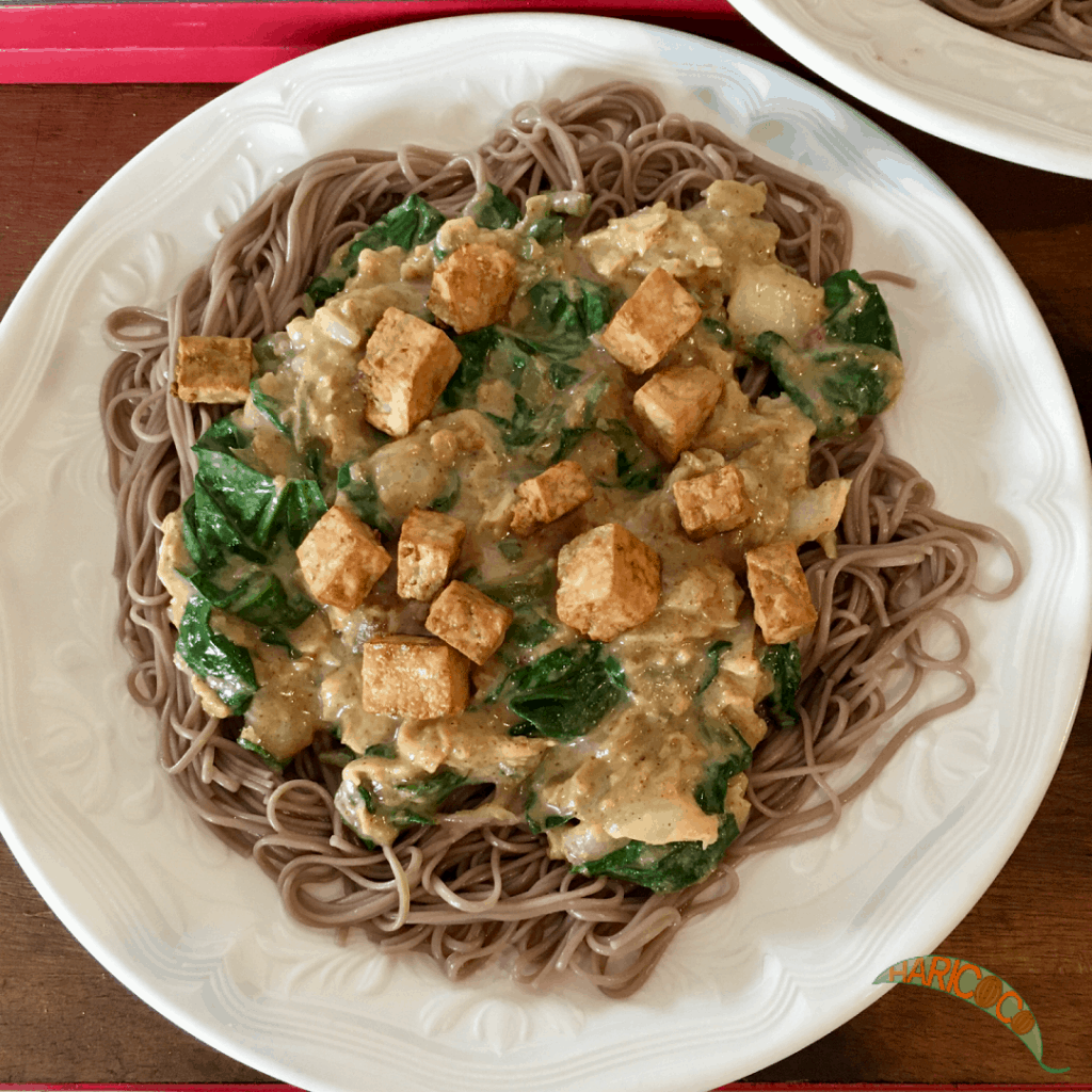 soba noodles with crispy tofu and sate