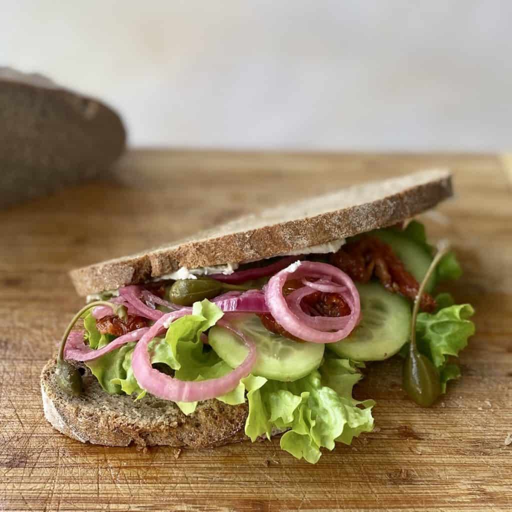 sandwich with red onion