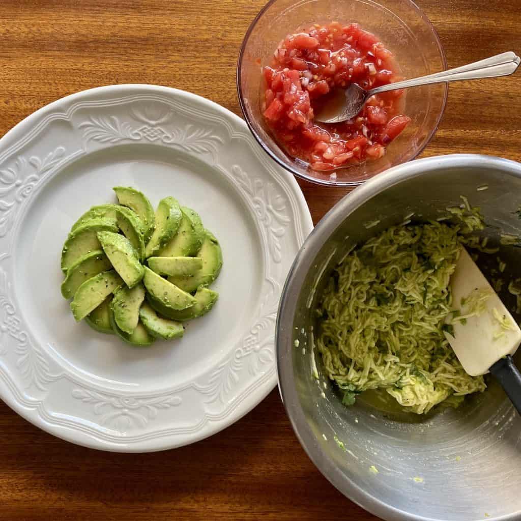 the ingredients for avocado and courgette salad