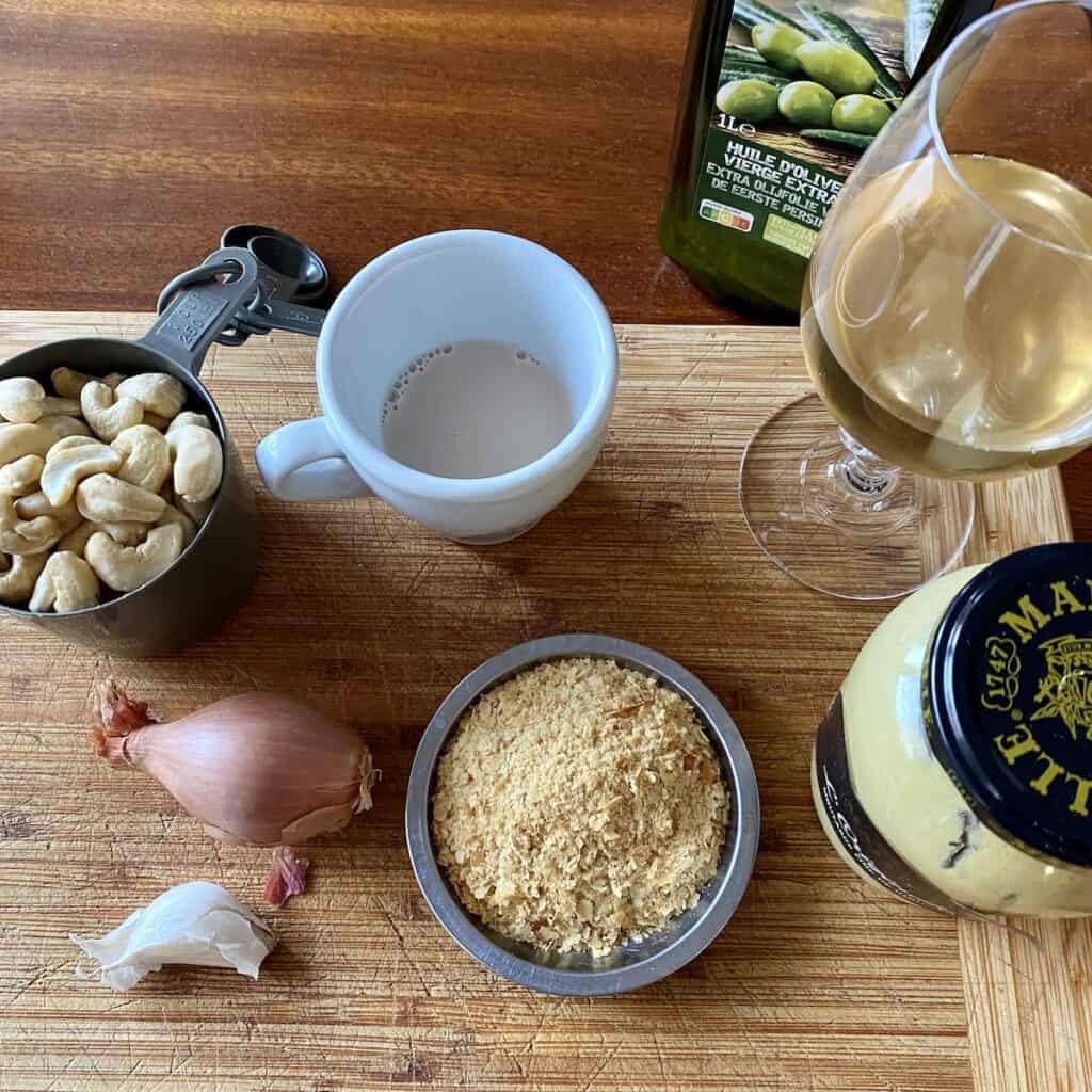 Main ingredients for a vegan cheese sauce